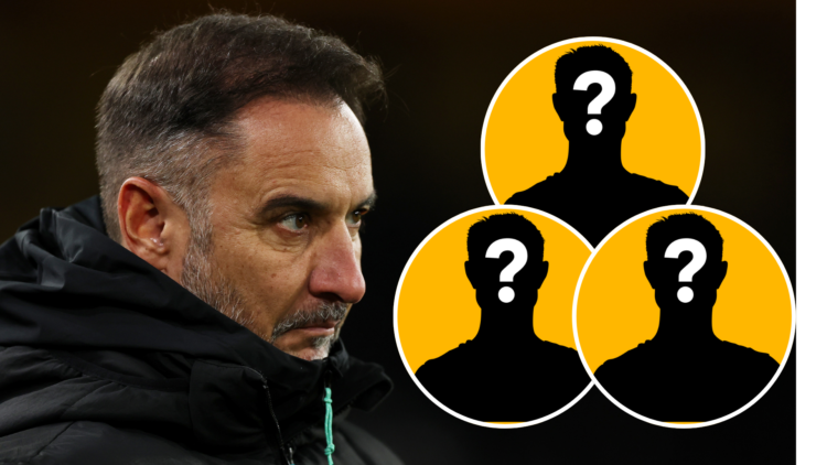 An image of Vitor Pereira (left) with three mystery players (right, circled).