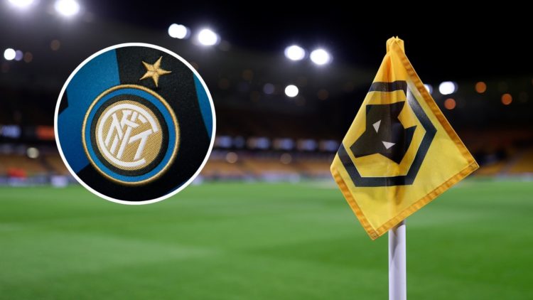 A detailed view of a corner flag ahead of the Premier League match between Wolverhampton Wanderers and Liverpool FC at Molineux. Inset, the Inter M...