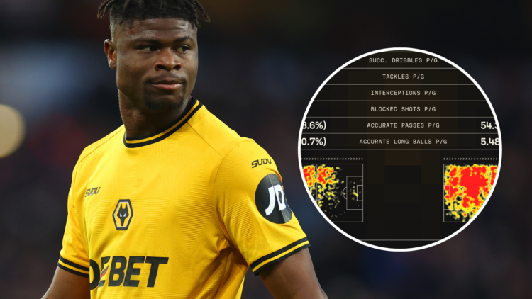 An image of Emmanuel Agbadou (left) with a stat graphic (right, circled).