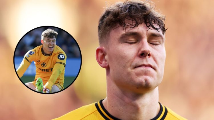 Jorgen Strand Larsen reacts after leaving the pitch with an injury with inset of Strand Larsen during the Premier League match between Ipswich Town...
