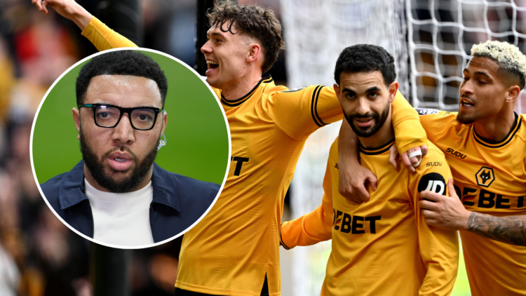 An image of Jorgen Strand Larsen, Rayan Ait-Nouri and Joao Gomes (right) with Troy Deeney (left, circled).
