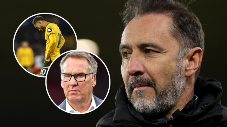An image of Vitor Pereira (right) with Matheus Cunha and Paul Merson (left, circled).