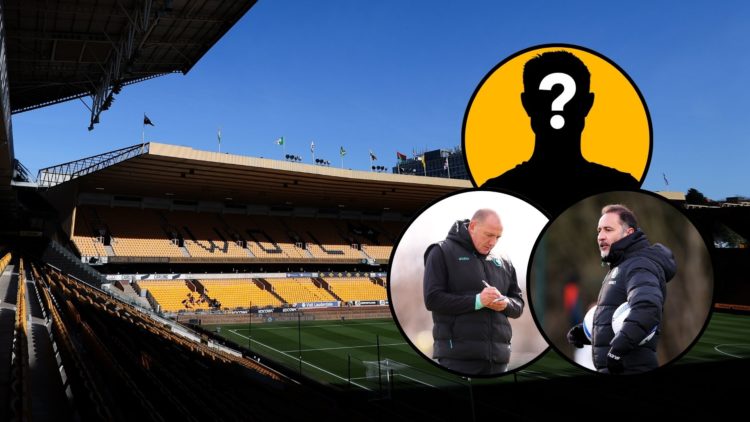 A general view of Molineux is seen during the Premier League match between Wolverhampton Wanderers FC and West Ham United FC with insets of mystery...