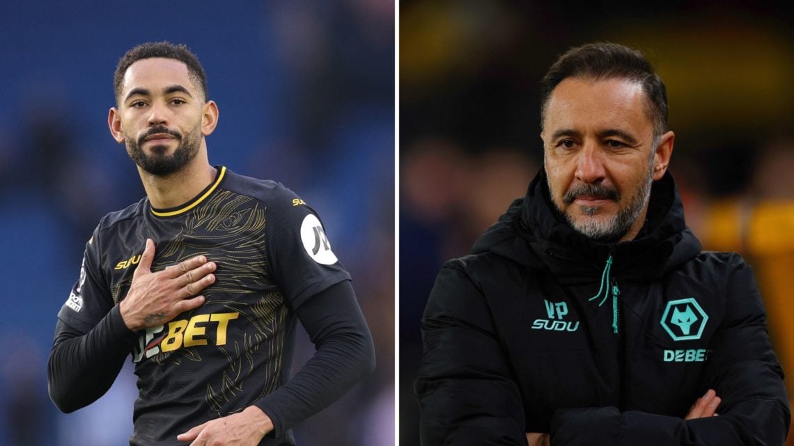 Split image: Matheus Cunha of Wolverhampton Wanderers acknowledges the fans after the Premier League match between Brighton & Hove Albion FC an...