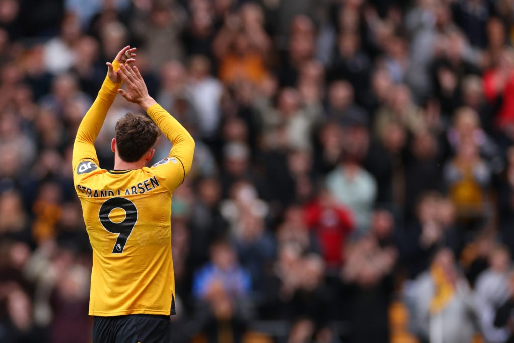 Jorgen Strand Larsen claps the Wolves fans against Tottenham