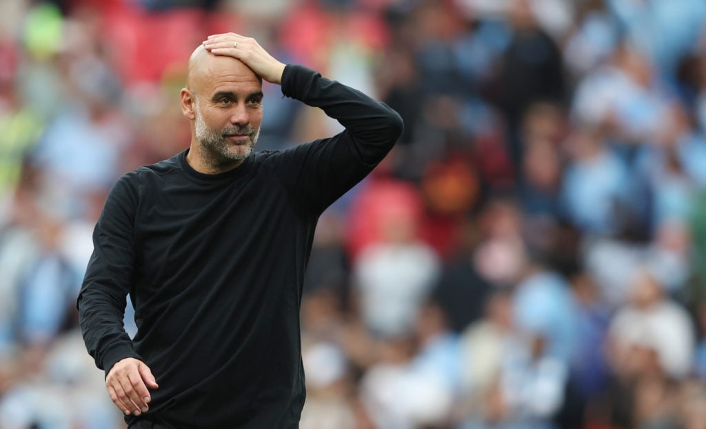 Manchester City manager Pep Guardiola at the end of the match during the Emirates FA Cup Semi Final match