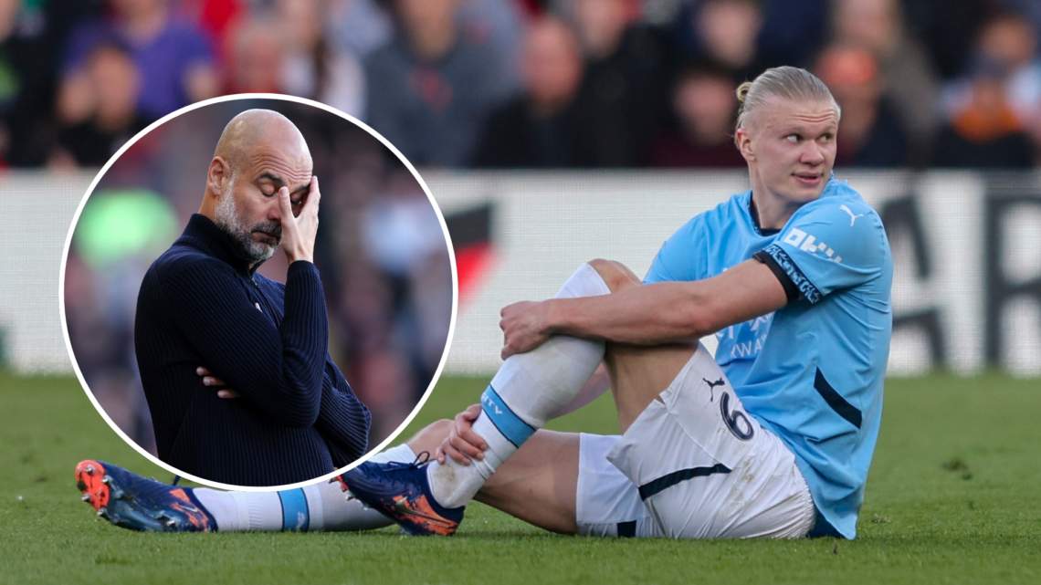 An image of Erling Haaland (right) and Pep Guardiola (left, circled).