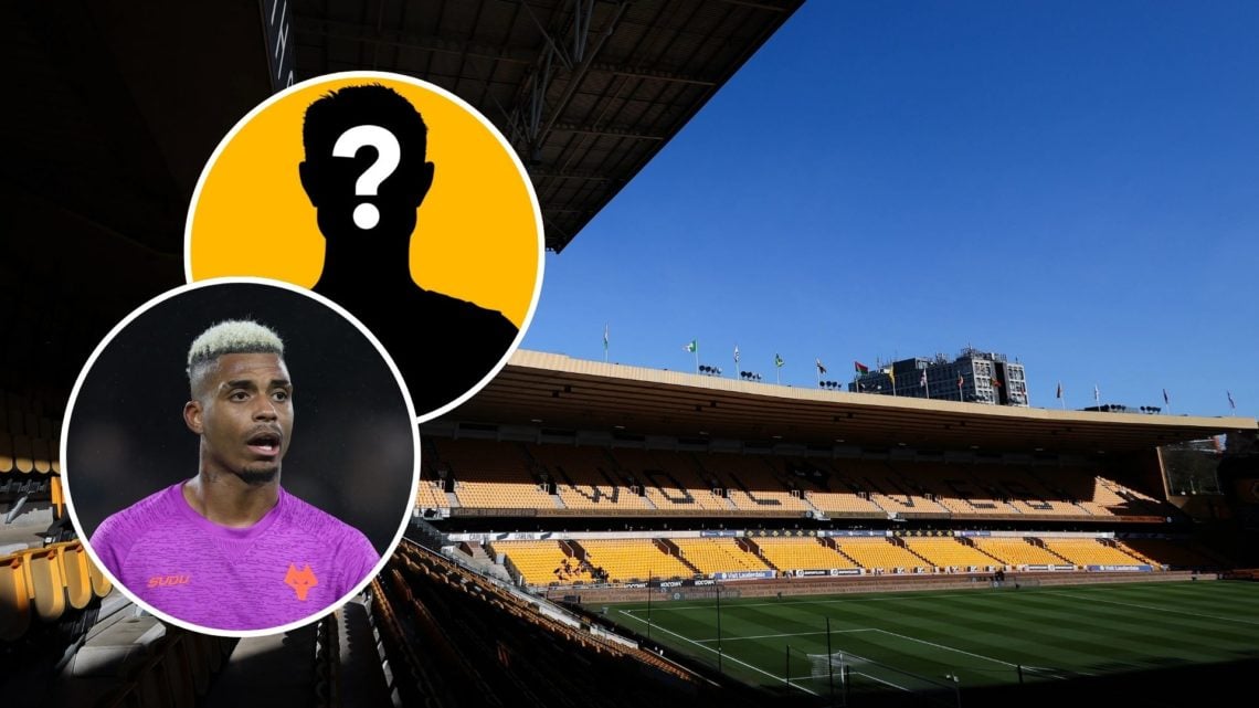 A general view of Molineux is seen during the Premier League match between Wolverhampton Wanderers FC and West Ham United FC at Molineux. Insets, M...