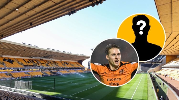 A general view of the ground during the Premier League match between Wolverhampton Wanderers and West Ham United at Molineux. Inset, Dave Edwards o...