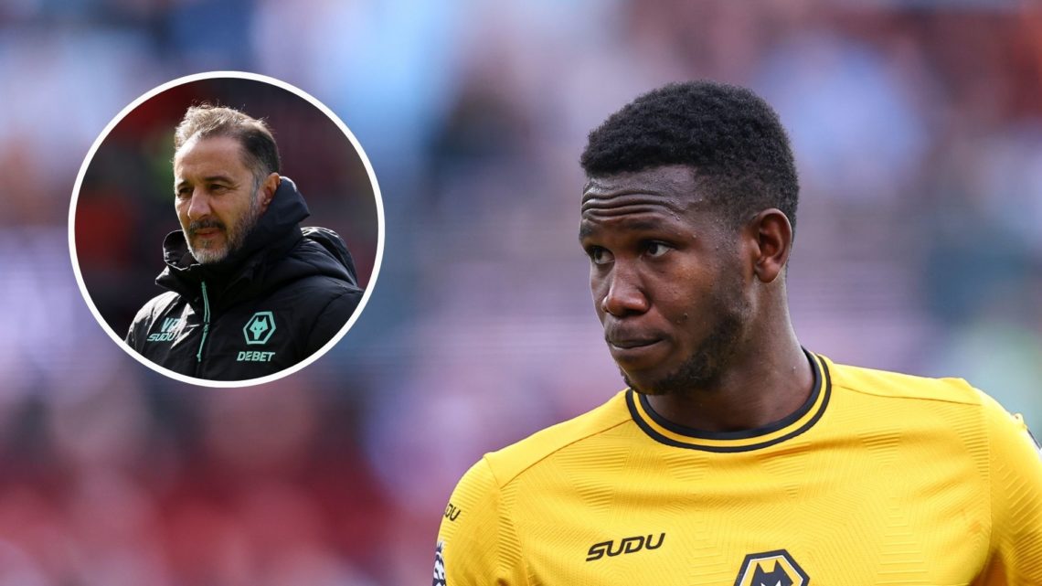 Yerson Mosquera of Wolverhampton Wanderers during the Premier League match between Aston Villa FC and Wolverhampton Wanderers FC at Villa Park. Ins...