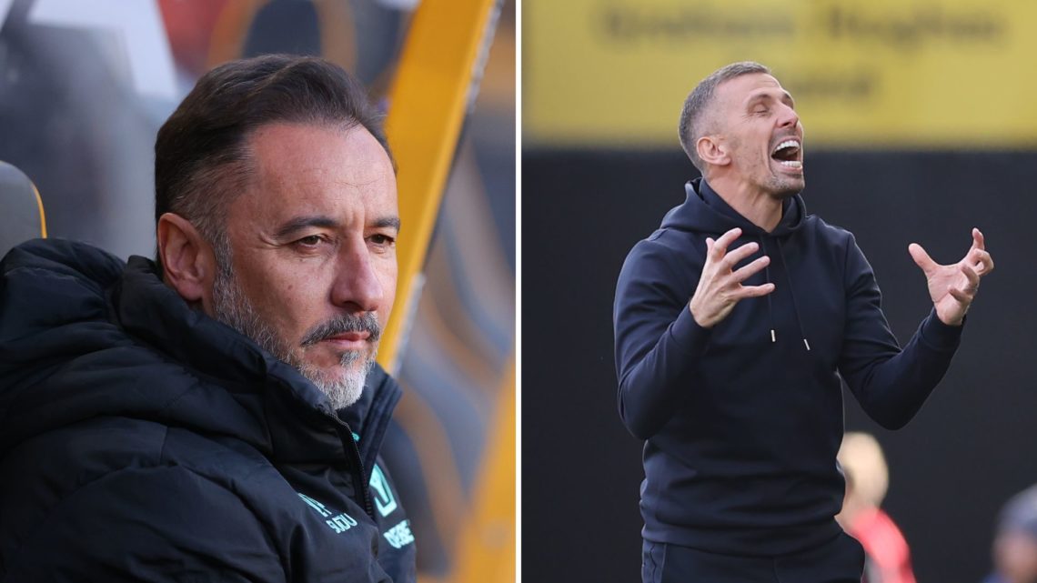 Split image: Vitor Pereira, head coach of Wolverhampton Wanderers, during the Premier League match between Wolverhampton Wanderers FC and West Ham ...