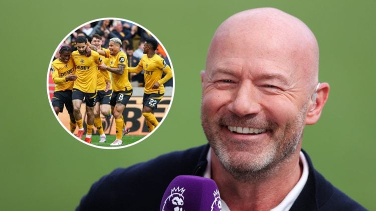 An image of Alan Shearer with an inset of Wolves players (circled).