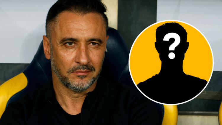 An image of Vitor Pereira (left) with an inset of a mystery player on the right.