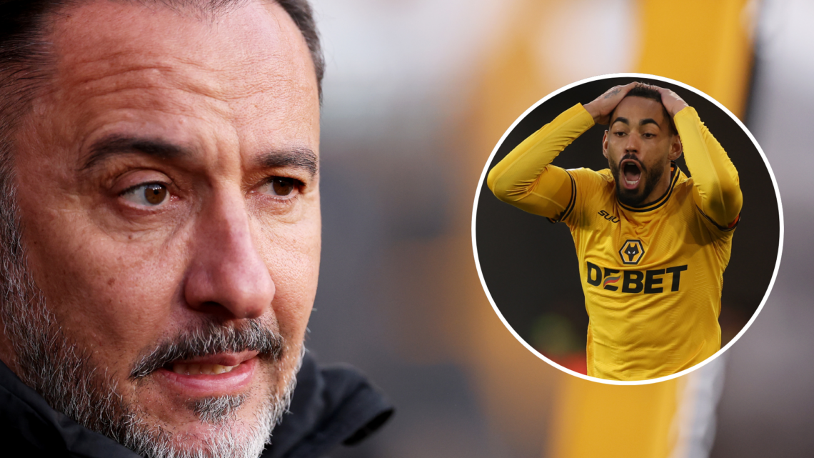 An image of Vitor Pereira (left) with Matheus Cunha (right, circled).