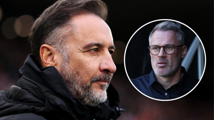 An image of Vitor Pereira (left) with Jamie Carragher (right, circled).