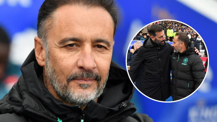 An image of Vitor Pereira (left) with him and Ruud van Nistelrooy at the King Power (right, circled).