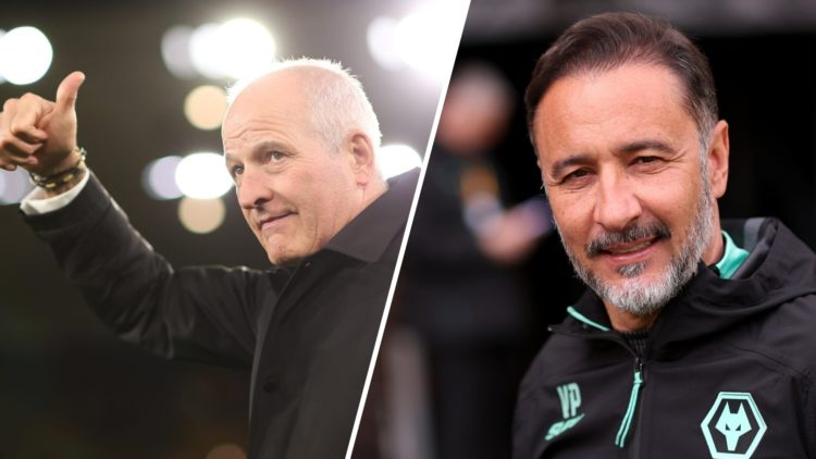 Steve Bull gives a thumbs up (left), Wolves manager Vitor Pereira looks on (right)