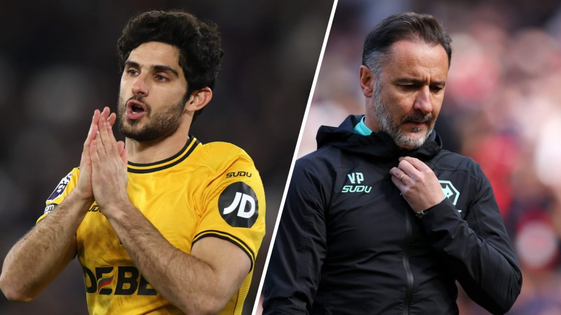 Goncalo Guedes playing for Wolves (left), Vitor Pereira looks down (right)