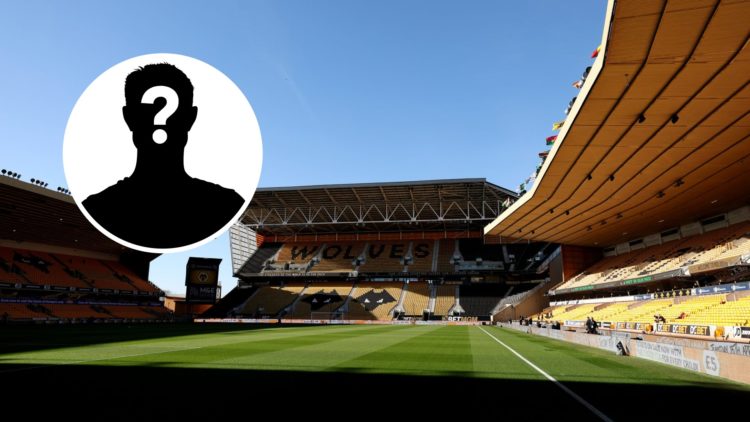 A general view of Wolves' home of Molineux (background), mystery player inset (left, foreground)
