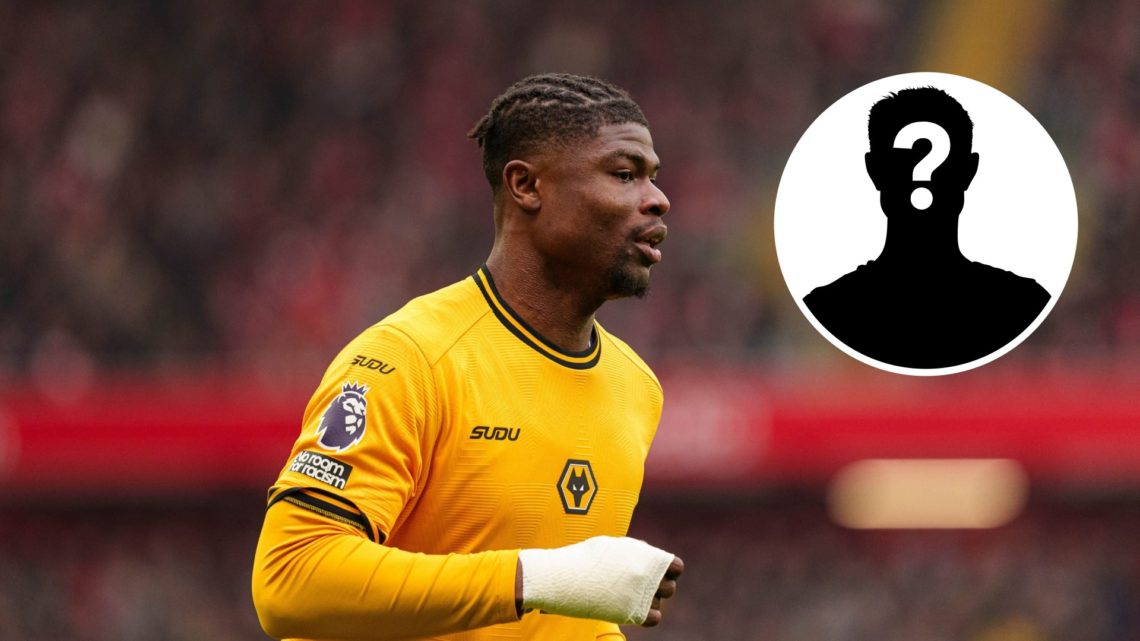 Wolves defender Emmanuel Agbadou playing at Anfield, and mystery player (inset)
