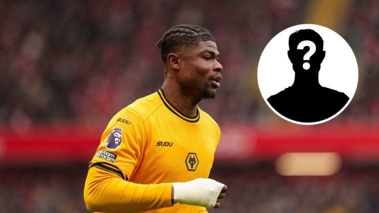Wolves defender Emmanuel Agbadou playing at Anfield, and mystery player (inset)