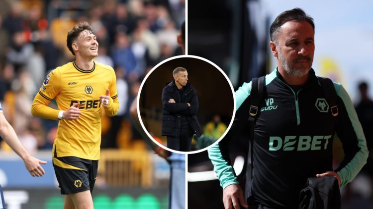 Wolves striker Jorgen Strand Larsen (left), Wolves manager Vitor Pereira (right), former Wolves manager Gary O'Neil (inset)