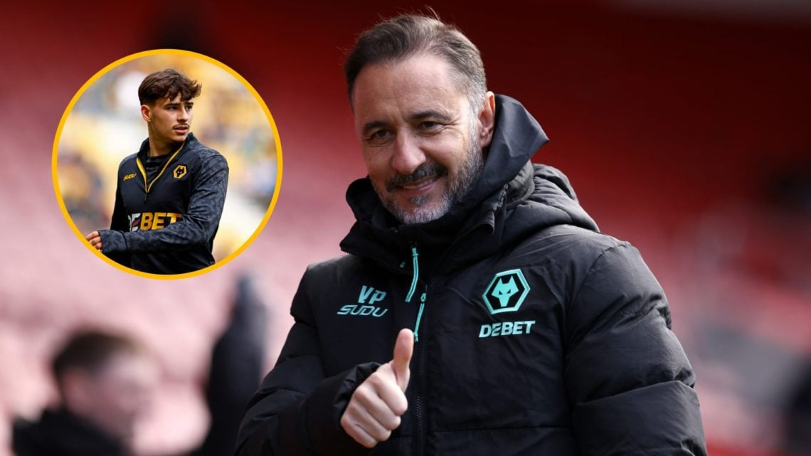 Wolves manager Vitor Pereira gives a thumbs up (central), Rodrigo Gomes warms up (inset)