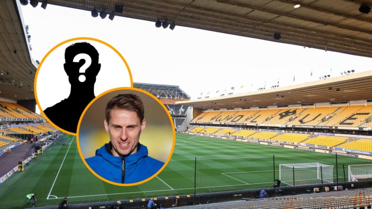 A general view of Molineux, and insets of Dave Edwards and a mystery player