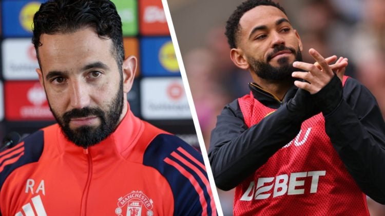 Ruben Amorim speaks in a Manchester United press conference and Matheus Cunha warms up for Wolves against Tottenham.