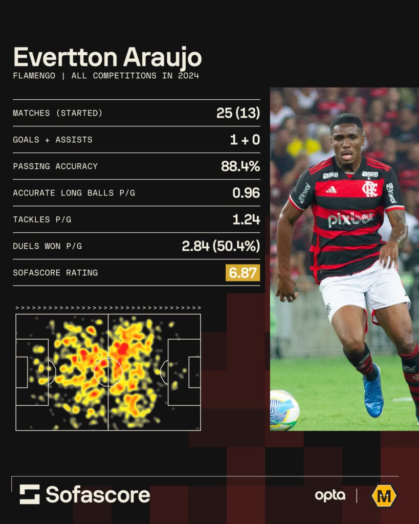 Some statistics of Evertton Araujo from last season for Flamengo.