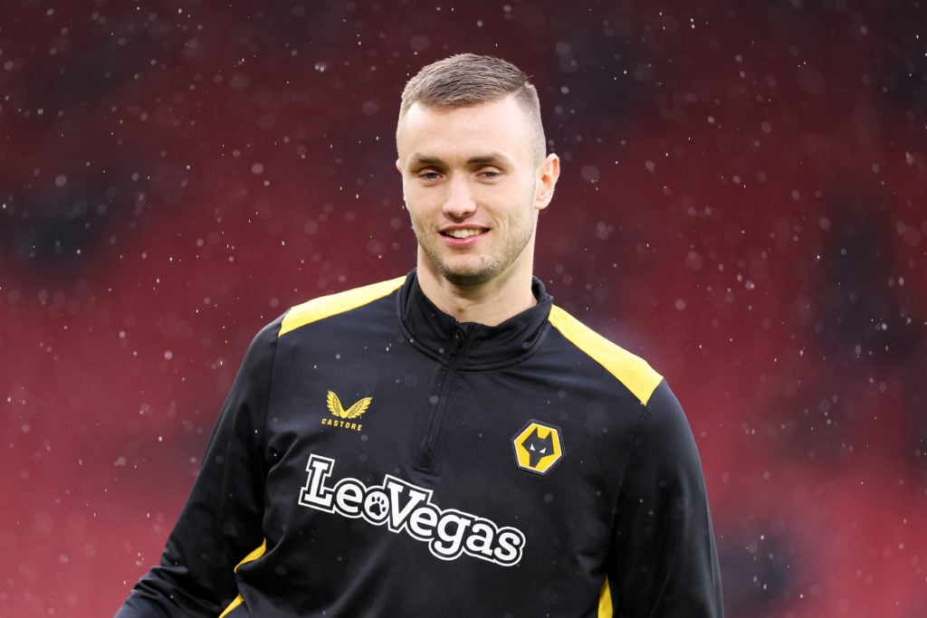Sasa Kalajdzic warms up ahead of Sheffield United v Wolverhampton Wanderers in the Premier League