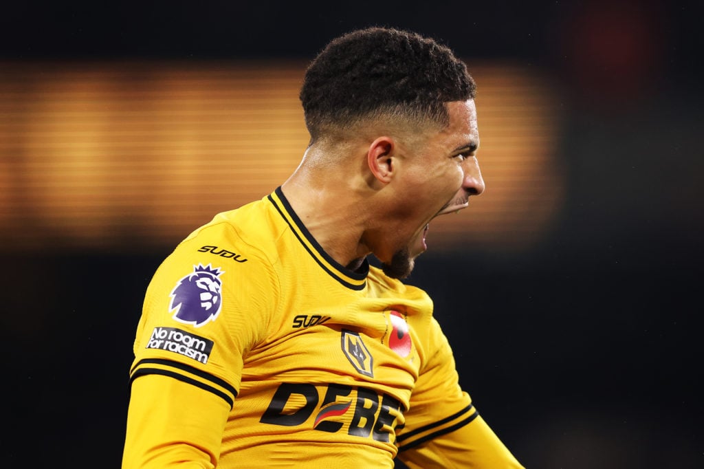 Joao Gomes roars during Wolves clash against Crystal Palace