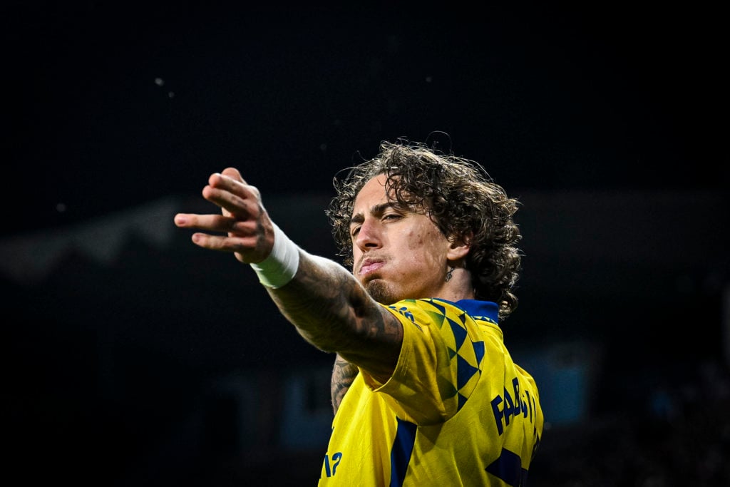 Wolves striker Fabio Silva celebrates scoring for loan club Las Palmas