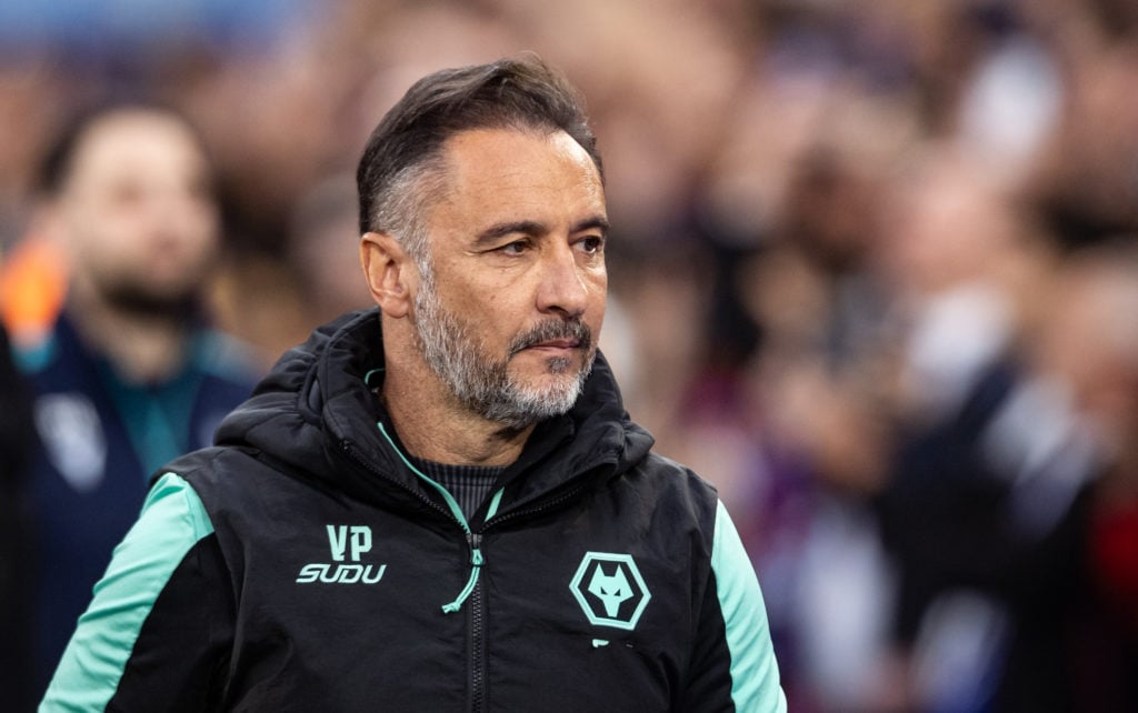 Wolves manager Vitor Pereira watches on.