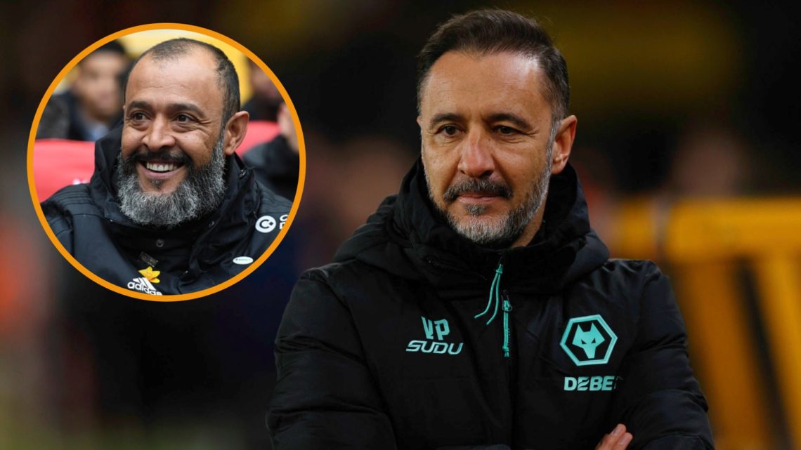 Vitor Pereira watches on at Molineux (right) and Nuno Espirito Santo smiles while watching Wolves (left)