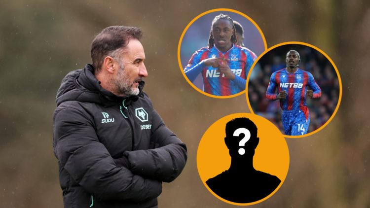 Vitor Pereira watches on at Wolves training (left) Eberechi Eze and Jean-Philippe Mateta star for Crystal Palace (right)