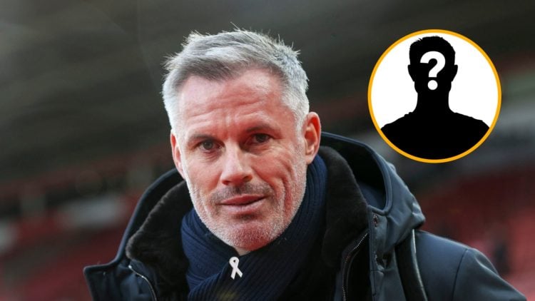 Pundit Jamie Carragher and mystery player inset