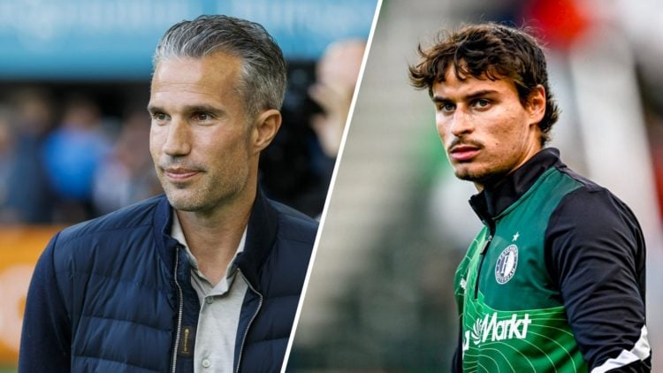 Feyenoord manager Robin van Persie (left), Hugo Bueno warming up (right)