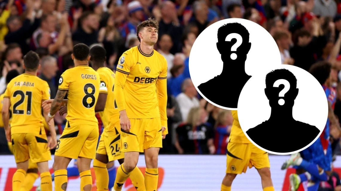 Jorgen Strand Larsen looks dejected during the Premier League match between Crystal Palace and Wolverhampton Wanderers, insets, mystery icon figures.