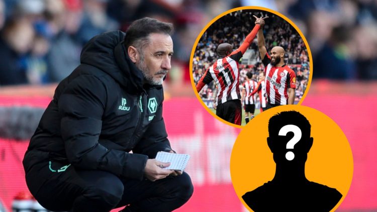 Vitor Pereira watches on as Wolves face Bournemouth (left), Yoane Wissa and Bryan Mbuemo celebrate scoring against Man United