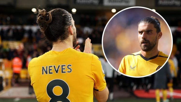 Ruben Neves of Wolverhampton Wanderers shows appreciation to the fans with inset of Ruben Neves of Wolverhampton Wanderers during the Premier Leagu...