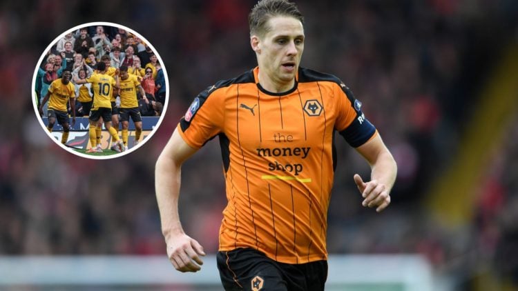 An image of former Wolves star Dave Edwards with an inset of Joao Gomes surrounded by teammates