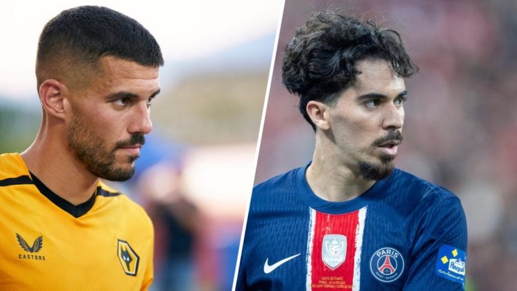 A split image of Conor Coady and PSG star Vitinha
