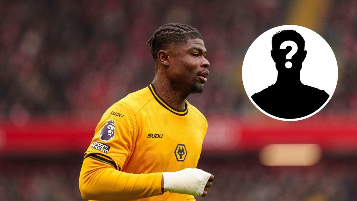 Wolves defender Emmanuel Agbadou in action (central), mystery player (inset)