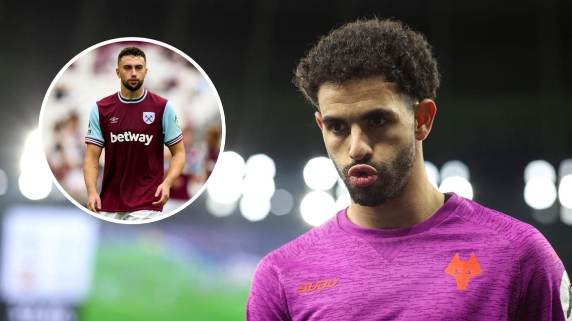 Rayan Ait-Nouri playing for Wolves (right), Max Kilman playing for West Ham United (inset)