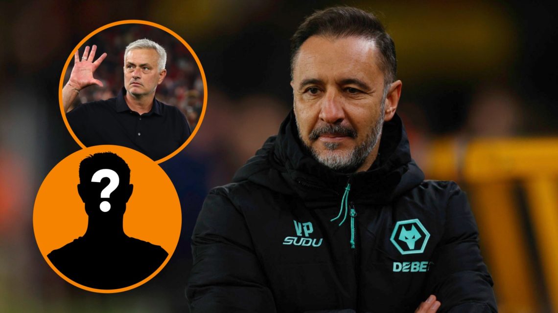 Vitor Pereira watches on (right) and Jose Mourinho holds hand up (left)
