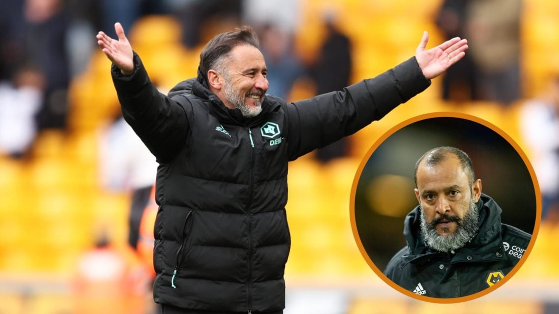 Vitor Pereira celebrates (left) and Nuno Espirito Santo watches on (right)