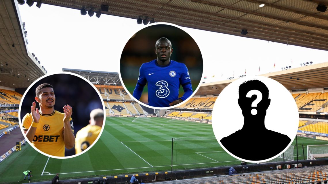 An image of Molineux with insets of Andre, N'Golo Kante and a mystery player