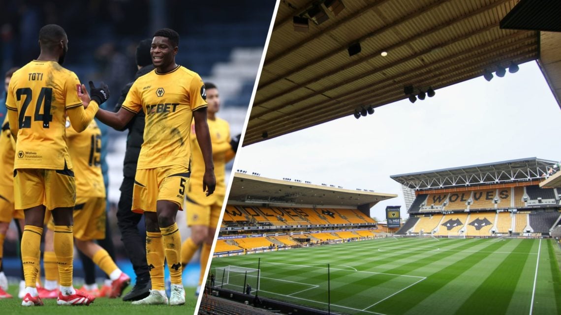 Wolves stars including Marshall Munetsi (left), and a general view of Molineux stadium (right)