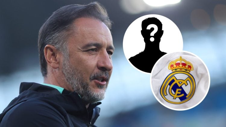 Vitor Pereira during the Premier League match between Manchester City and Wolves with inset of the badge of Real Madrid during the UEFA Champions L...
